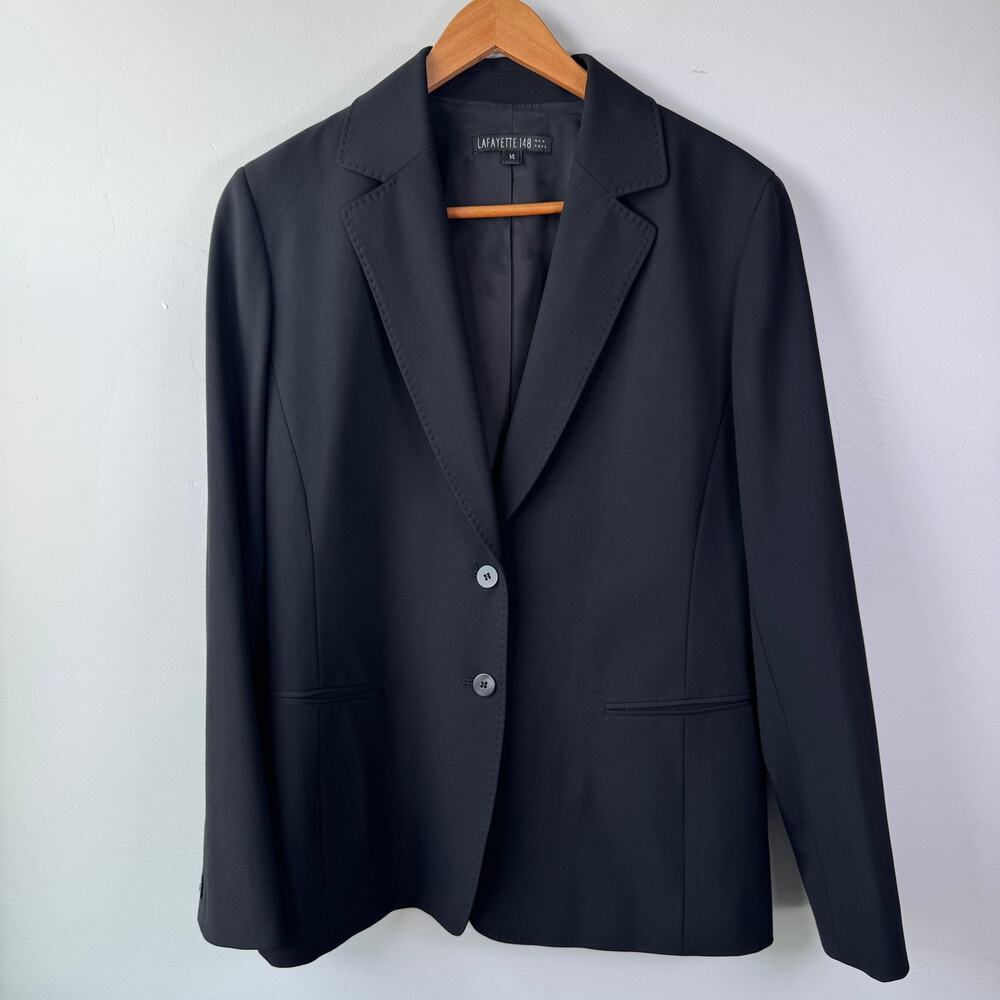 LAFAYETTE 148 BLACK WOOL SINGLE BREASTED BLAZER WOMENS SIZE 14 BOSS BABE OFFICE